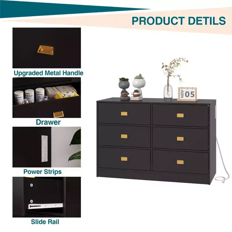 6-Drawer Nursery Dresser with Changing Table - Dresser with Safety Rails & Waterproof Top