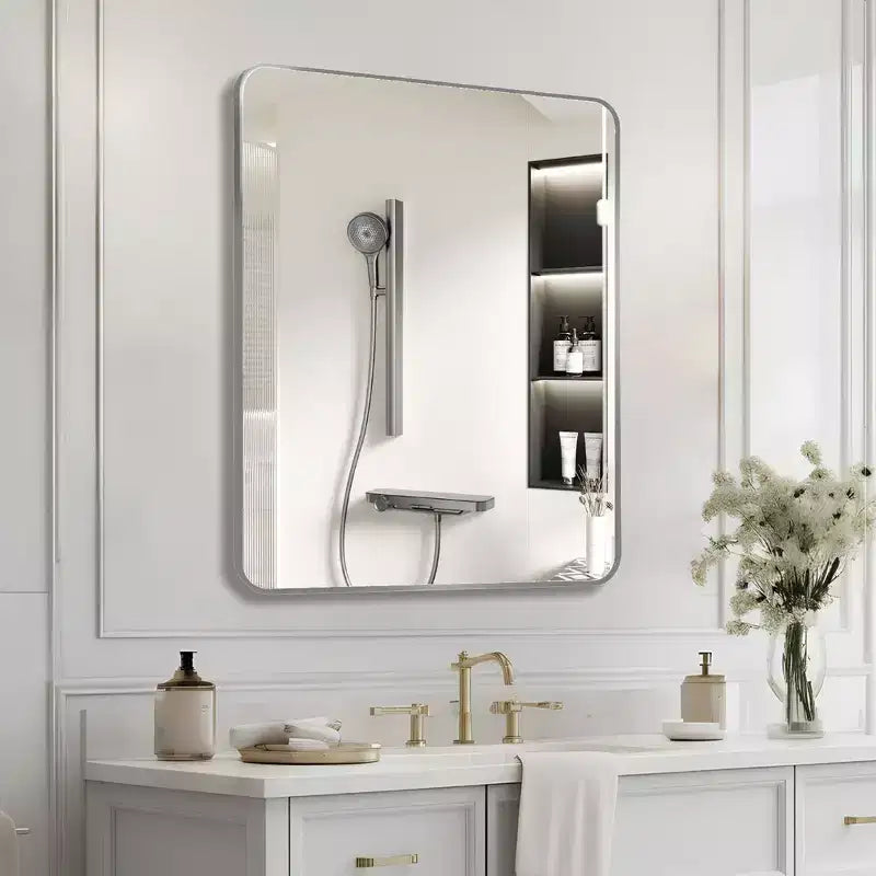 Whisen 30x36 Inch Rectangular Bathroom Wall Mirror, HD Glass with Anti-Rust Aluminum Frame