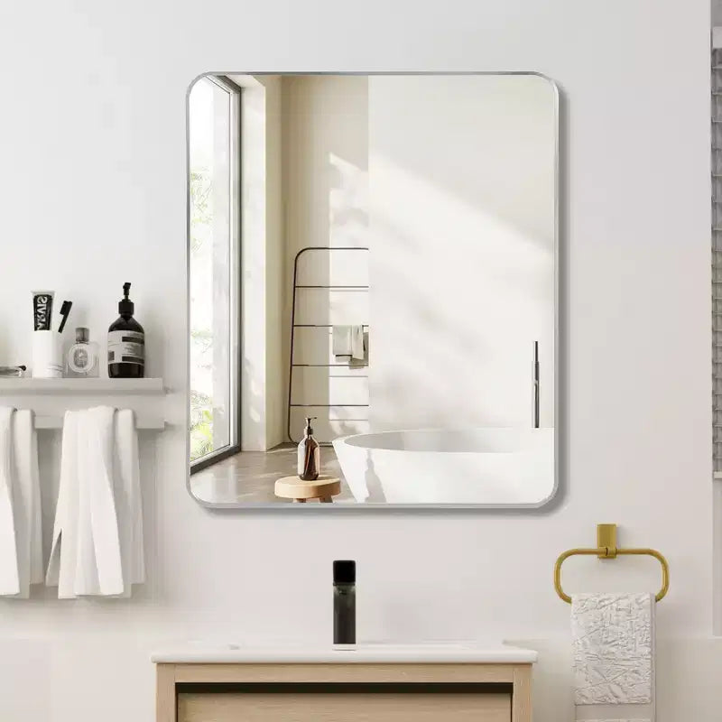 Whisen 30x36 Inch Rectangular Bathroom Wall Mirror, HD Glass with Anti-Rust Aluminum Frame