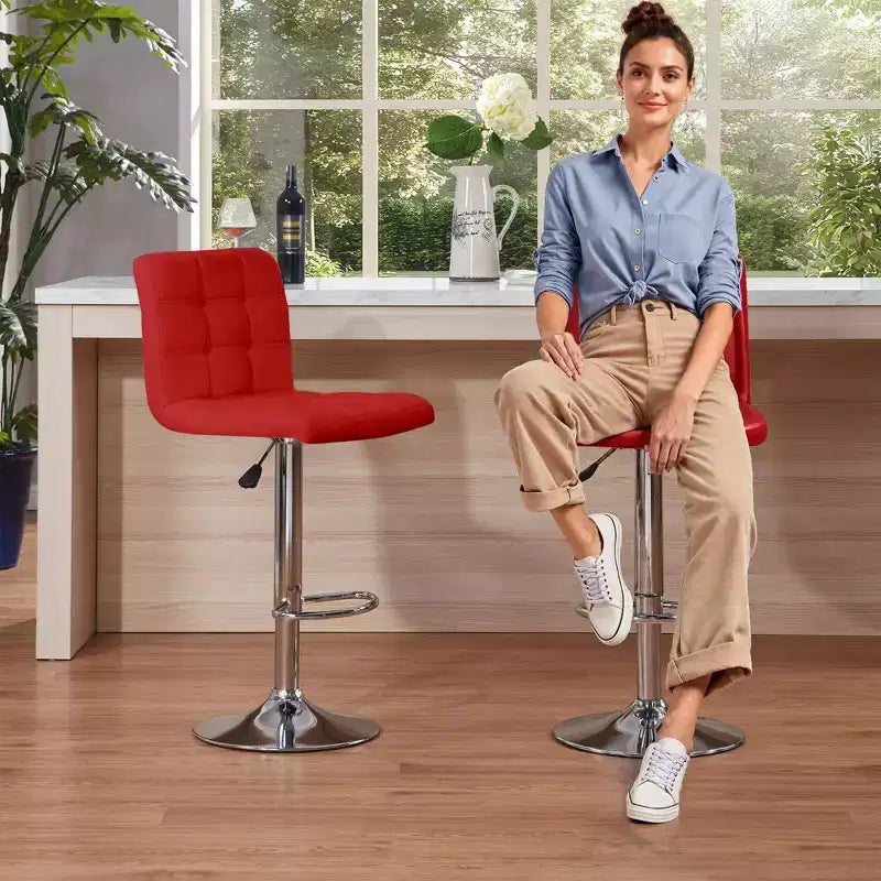 Bar Stools 1 Set of 2, Counter Height Bar Stools, Square Cushion Bar Stools with Back, Footstool, Cafe, 2 pieces