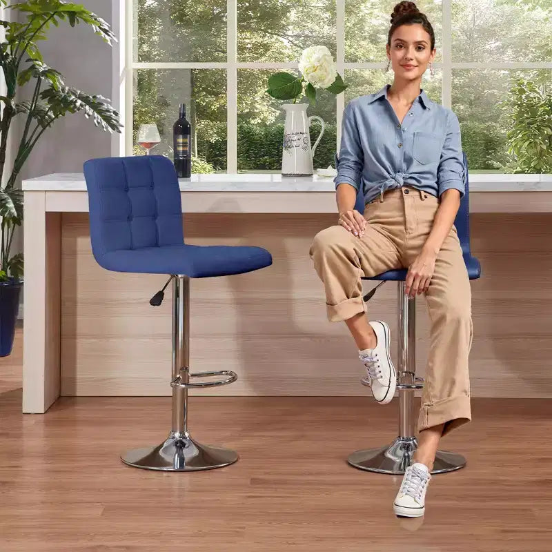 Bar Stools 1 Set of 2, Counter Height Bar Stools, Square Cushion Bar Stools with Back, Footstool, Cafe, 2 pieces