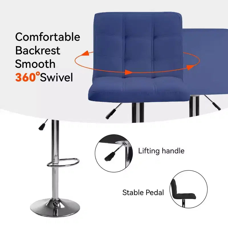 Bar Stools 1 Set of 2, Counter Height Bar Stools, Square Cushion Bar Stools with Back, Footstool, Cafe, 2 pieces