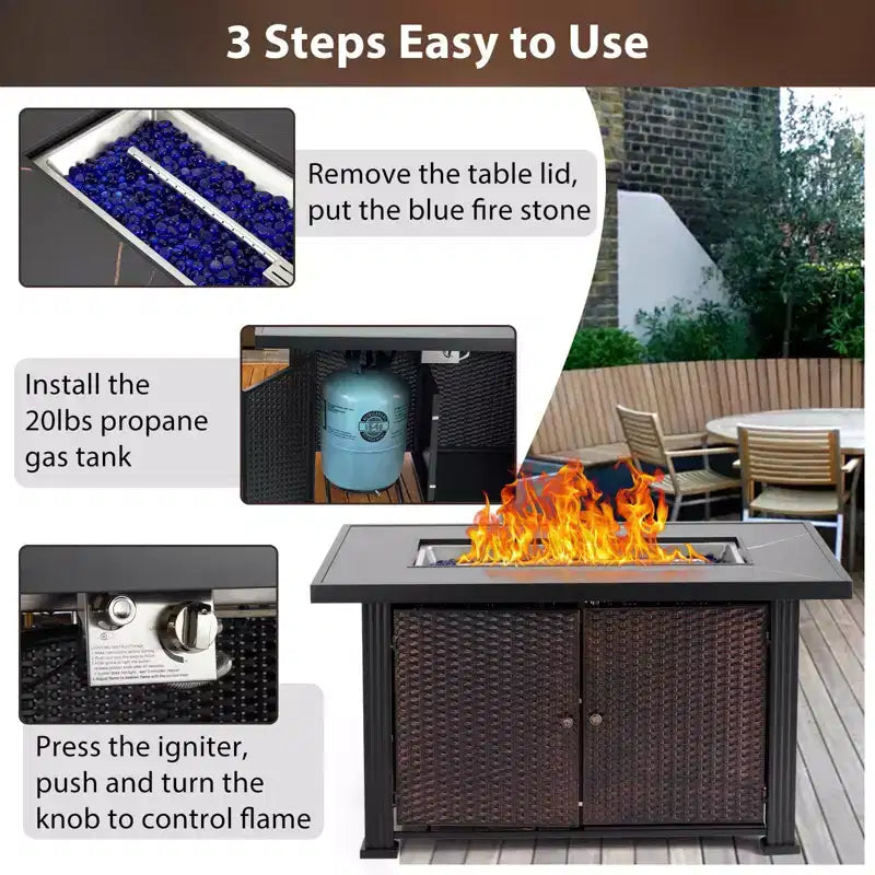 Propane Fire Pit Fire Pit Table - 44 Inch 50000BTU with Rain Cover, Sturdy Steel & Iron Surface, CSA Certified for Patio Deck Garden