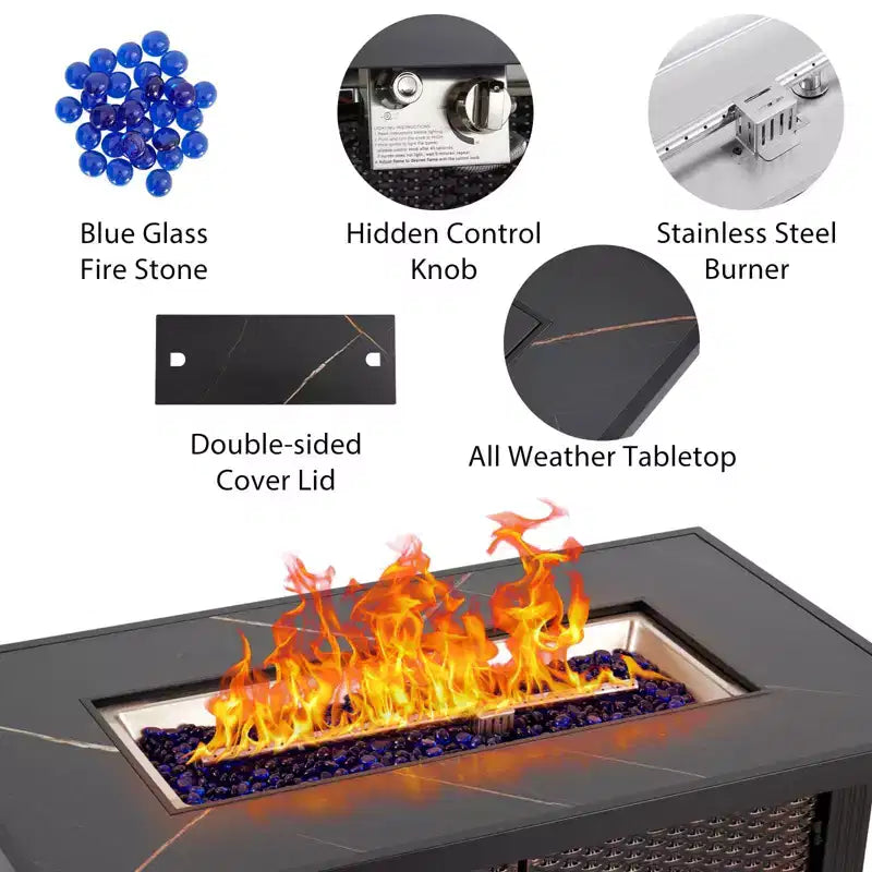 Propane Fire Pit Fire Pit Table - 44 Inch 50000BTU with Rain Cover, Sturdy Steel & Iron Surface, CSA Certified for Patio Deck Garden
