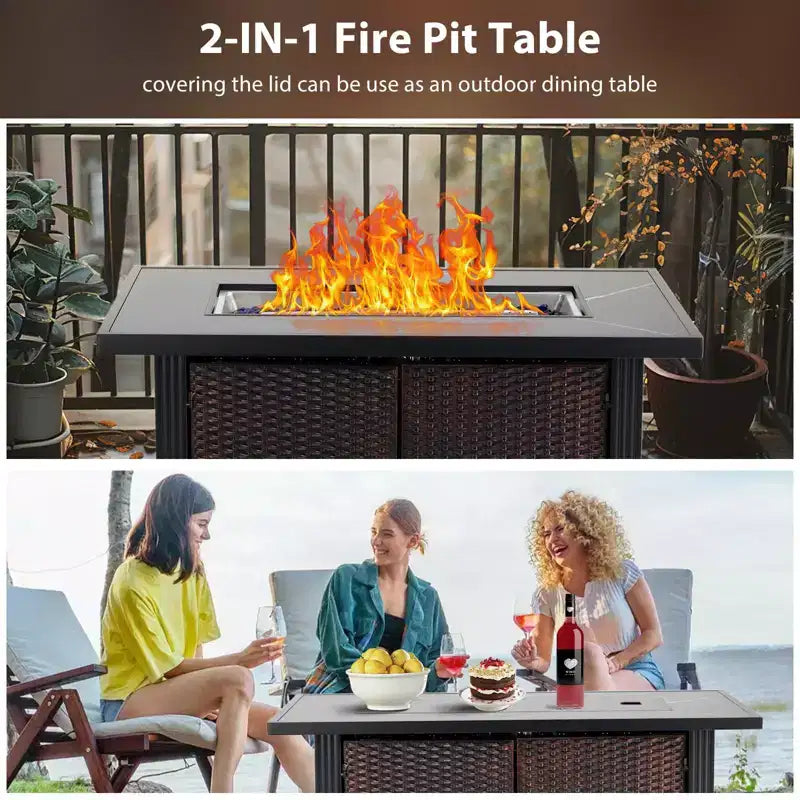 Propane Fire Pit Fire Pit Table - 44 Inch 50000BTU with Rain Cover, Sturdy Steel & Iron Surface, CSA Certified for Patio Deck Garden