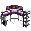 Gaming Desk Computer Desk - 62'' L Shaped with Power Outlets, LED Lights, Monitor Stand & Storage Shelves, Ergonomic Home Office Desk (Black Willow)