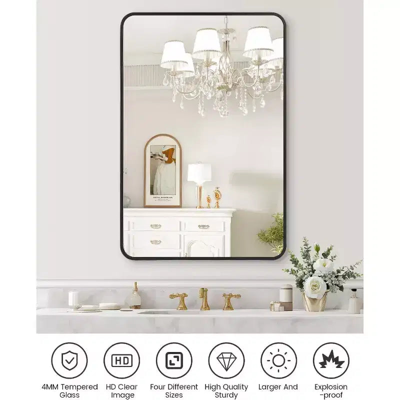 Miroir mural rond doré de 18 pouces, Miroir de courtoisie à cadre métallique pour salle de bain, entrée et chambre à coucher