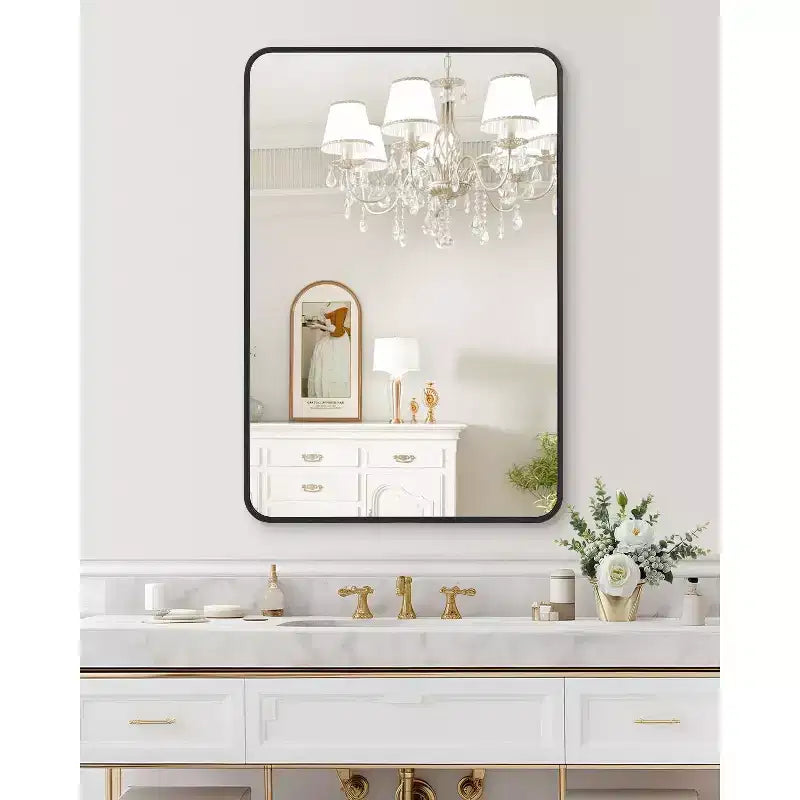 Miroir mural rond doré de 18 pouces, Miroir de courtoisie à cadre métallique pour salle de bain, entrée et chambre à coucher