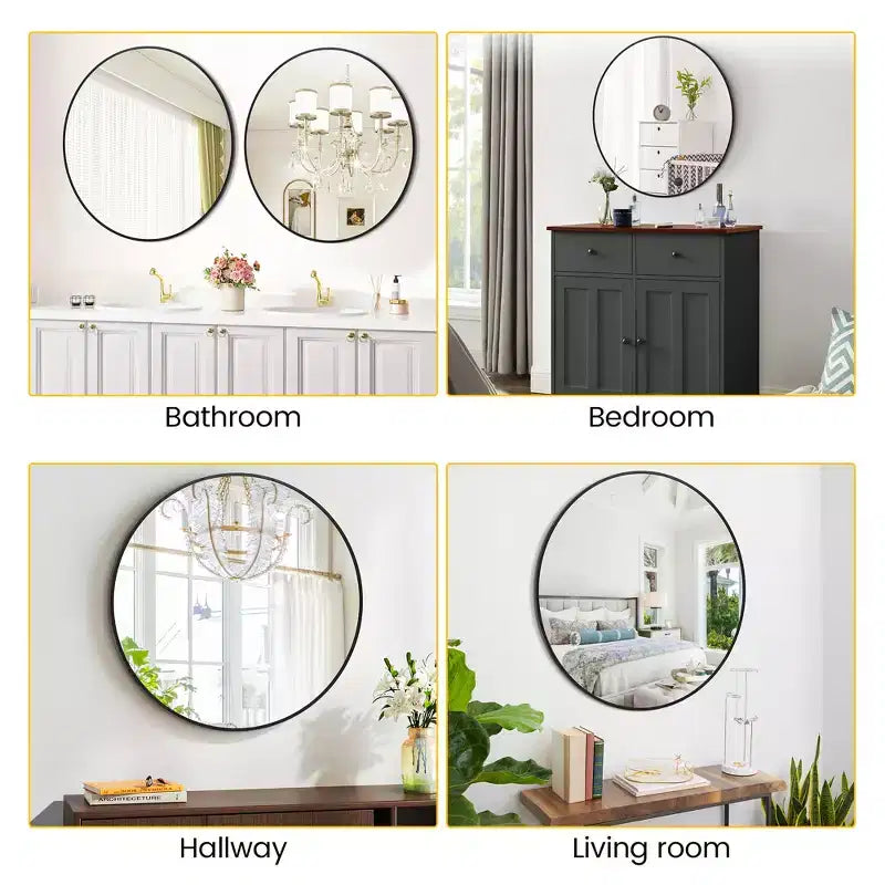Miroir mural rond doré de 18 pouces, Miroir de courtoisie à cadre métallique pour salle de bain, entrée et chambre à coucher