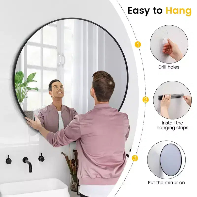 Miroir mural rond doré de 18 pouces, Miroir de courtoisie à cadre métallique pour salle de bain, entrée et chambre à coucher