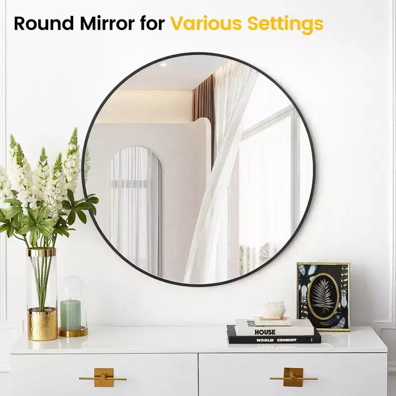 Miroir mural rond doré de 18 pouces, Miroir de courtoisie à cadre métallique pour salle de bain, entrée et chambre à coucher