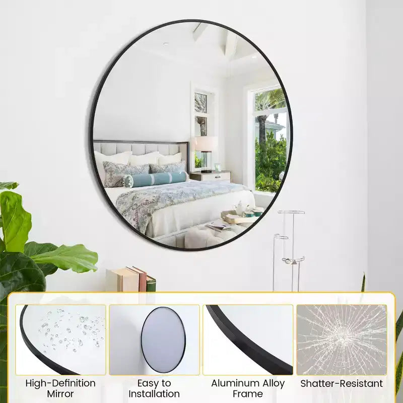 Miroir mural rond doré de 18 pouces, Miroir de courtoisie à cadre métallique pour salle de bain, entrée et chambre à coucher