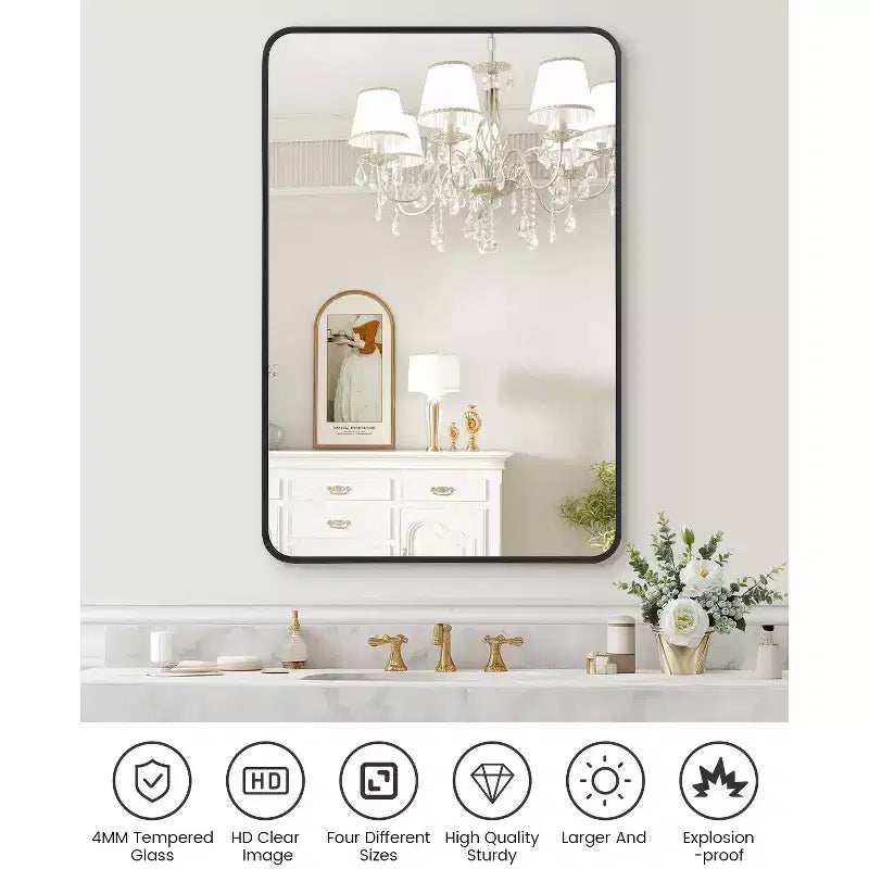 18 Round Gold Wall Mirror, Metal Frame Vanity Mirror for Bathroom, Entryway & Bedroom