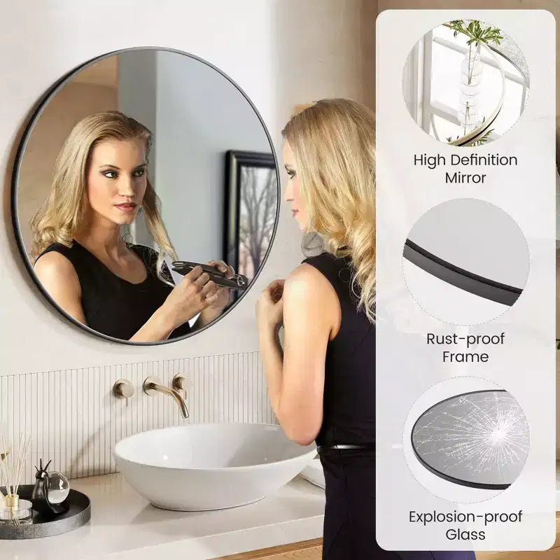 Miroir mural rond doré de 18 pouces, Miroir de courtoisie à cadre métallique pour salle de bain, entrée et chambre à coucher