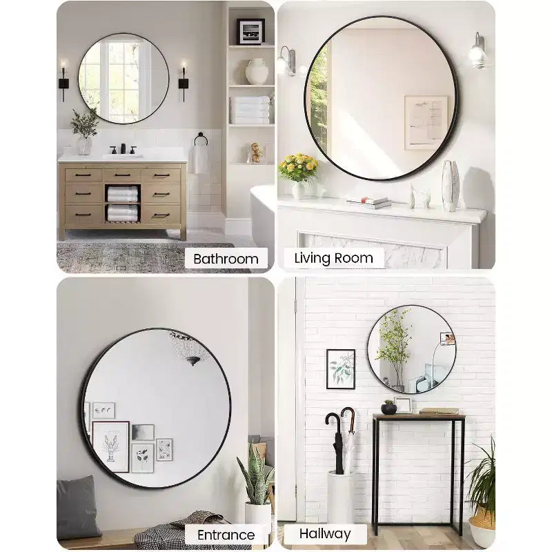 Miroir mural rond doré de 18 pouces, Miroir de courtoisie à cadre métallique pour salle de bain, entrée et chambre à coucher