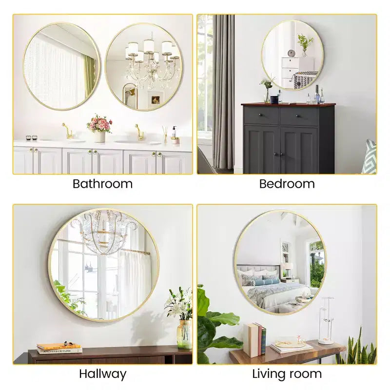 Miroir mural rond doré de 18 pouces, Miroir de courtoisie à cadre métallique pour salle de bain, entrée et chambre à coucher