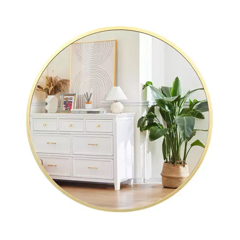 Miroir mural rond doré de 18 pouces, Miroir de courtoisie à cadre métallique pour salle de bain, entrée et chambre à coucher