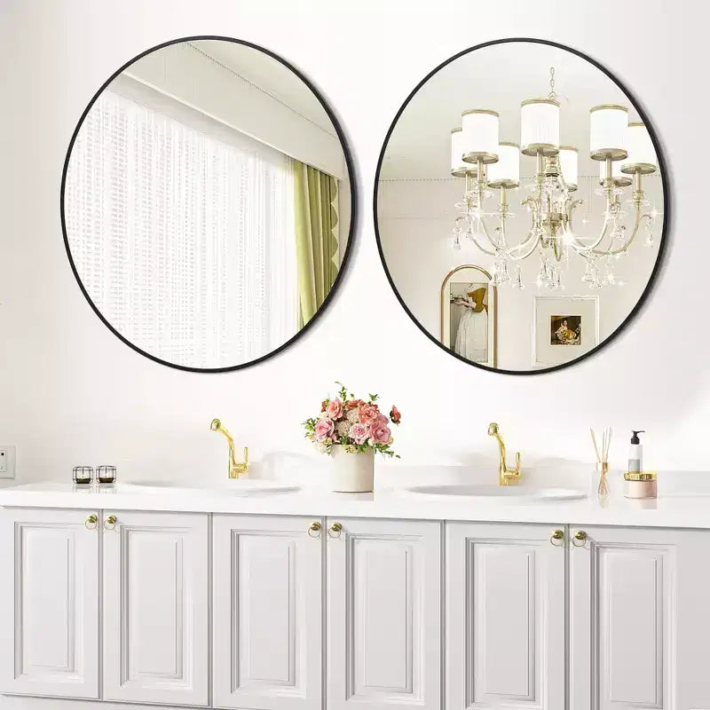 18 Round Gold Wall Mirror, Metal Frame Vanity Mirror for Bathroom, Entryway & Bedroom