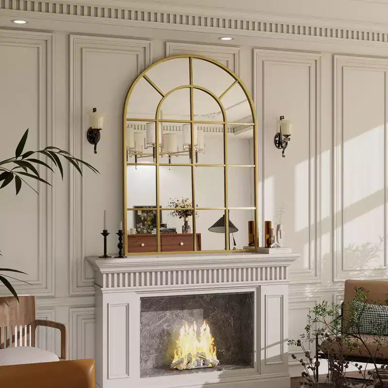 BEAUTYPEAK Arched Windowpane Mirror Bathroom Mirror Wall Mirror Mordern Mirror for Bedroom,Living room