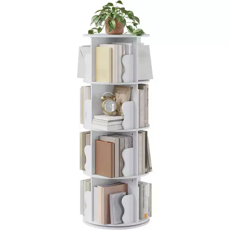 4 Tier Rotating Bookshelf, Wood Spinning Bookshelf Tower, 360 Revolving Corner Bookshelves for Small Spaces, Floor Standing Bookcase for Home Office