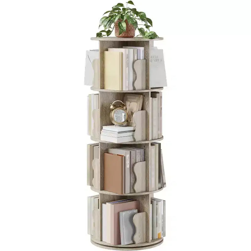 4 Tier Rotating Bookshelf, Wood Spinning Bookshelf Tower, 360 Revolving Corner Bookshelves for Small Spaces, Floor Standing Bookcase for Home Office