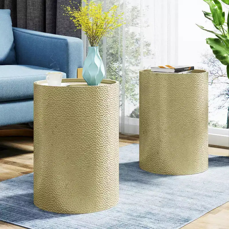 GDFStudio Elsmere Hammered Iron Cylindrical Accent Table (Set of 2)