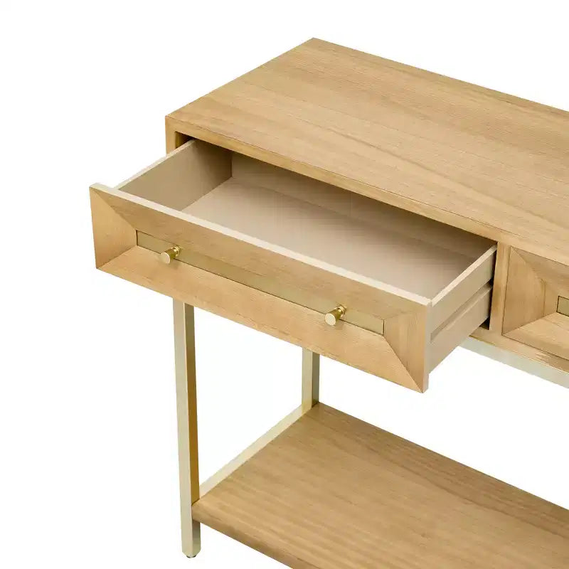 MAYEERTY Console Table with Two Drawers Retro Striking Geometric Design for Living Room Natural
