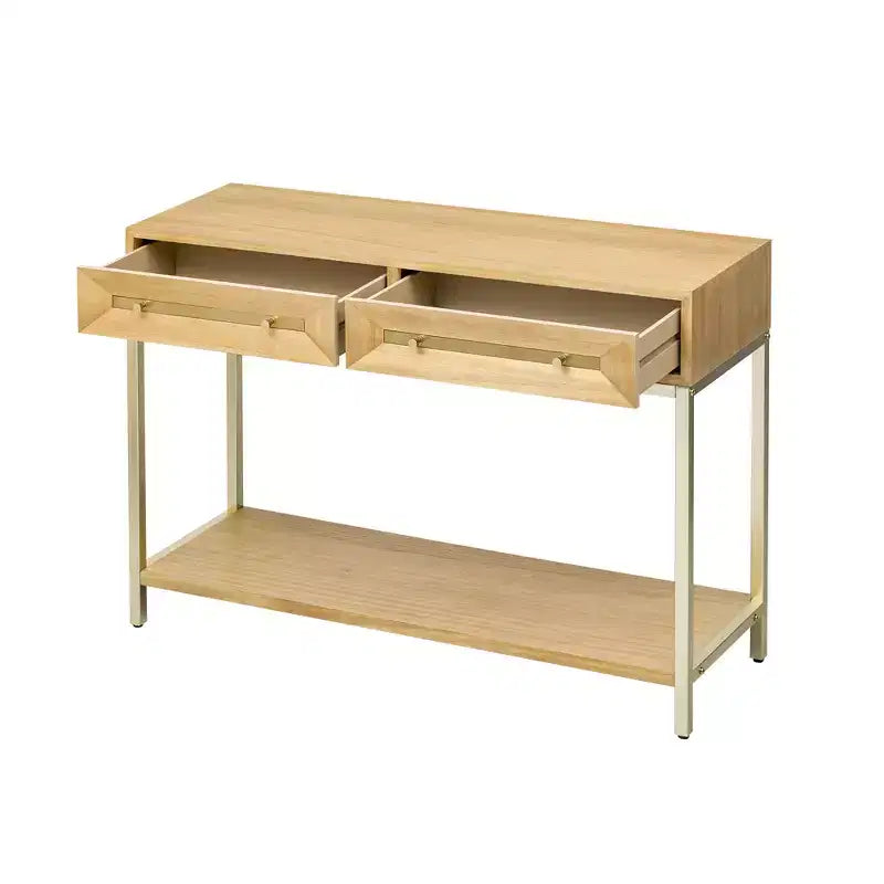 MAYEERTY Console Table with Two Drawers Retro Striking Geometric Design for Living Room Natural