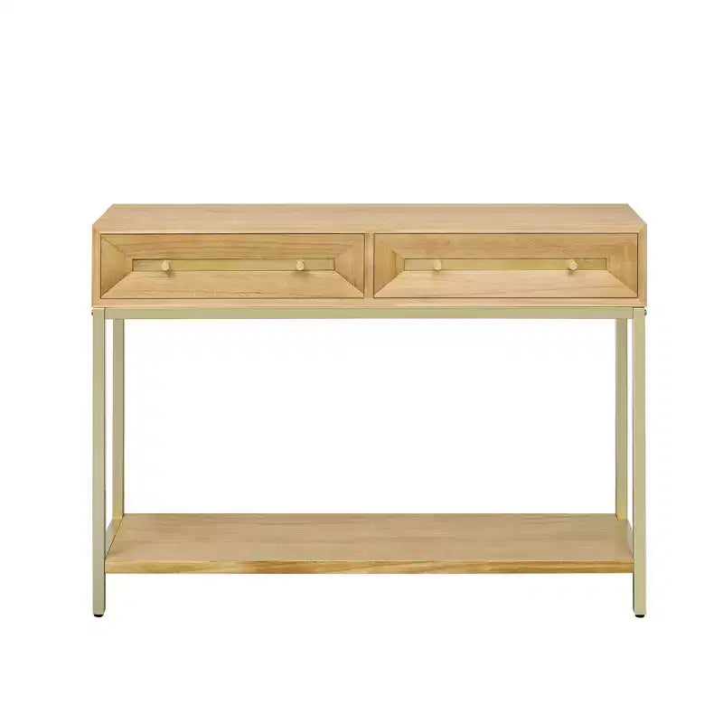 MAYEERTY Console Table with Two Drawers Retro Striking Geometric Design for Living Room Natural