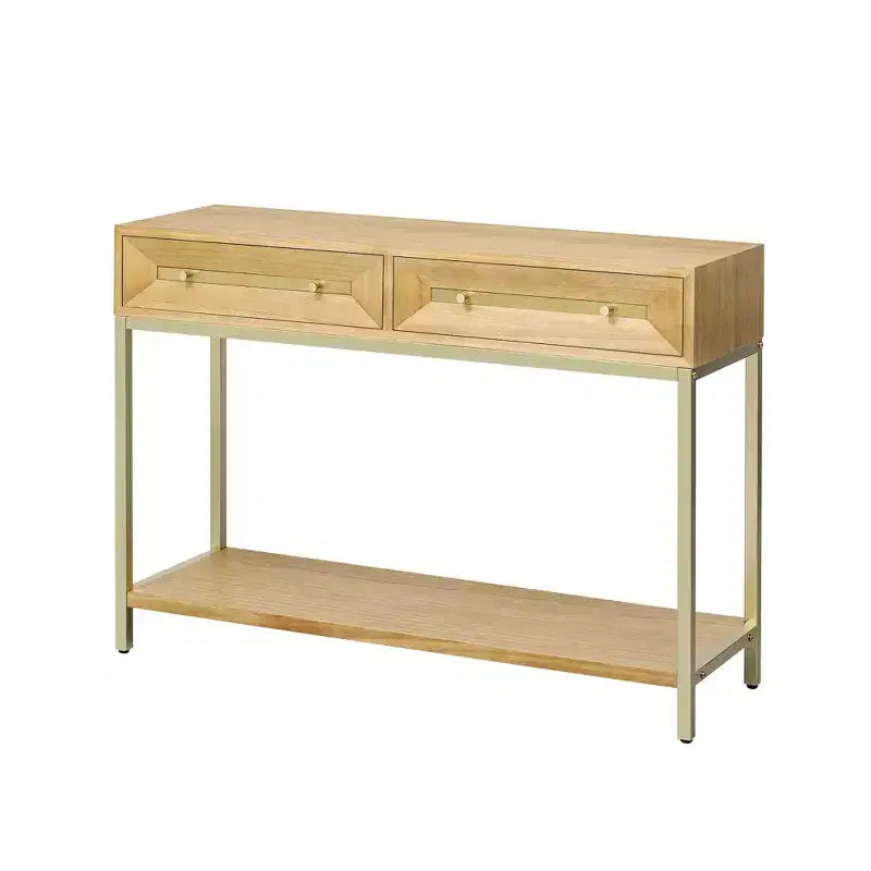 MAYEERTY Console Table with Two Drawers Retro Striking Geometric Design for Living Room Natural