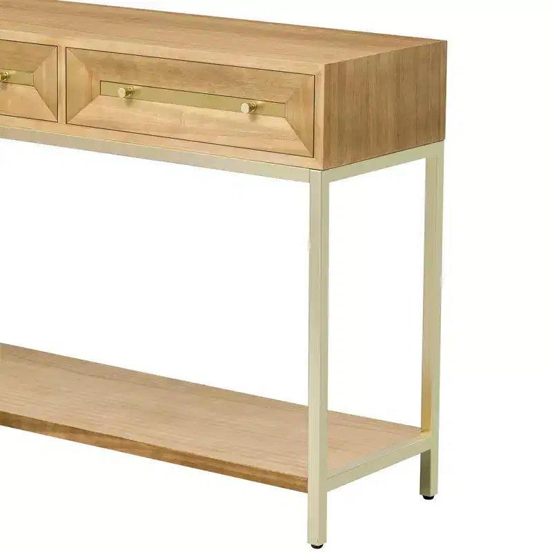 MAYEERTY Console Table with Two Drawers Retro Striking Geometric Design for Living Room Natural