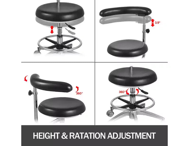 VEVOR Medical Dental Stool Dentist Chair with 360 Degree Rotation Armrest PU Leather Assistant Stool Chair Height Adjustable Doctor Chair, Black