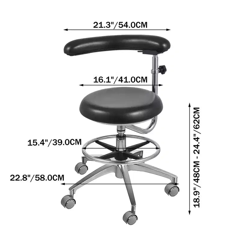 VEVOR Medical Dental Stool Dentist Chair with 360 Degree Rotation Armrest PU Leather Assistant Stool Chair Height Adjustable Doctor Chair, Black