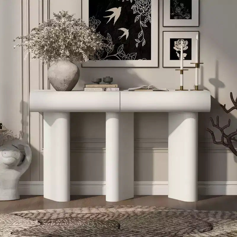 Merax Modern Curved-Drawer Console Table with Geometric Legs