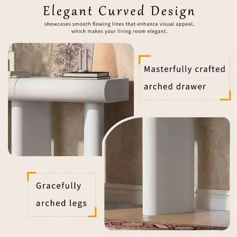 Merax Modern Curved-Drawer Console Table with Geometric Legs