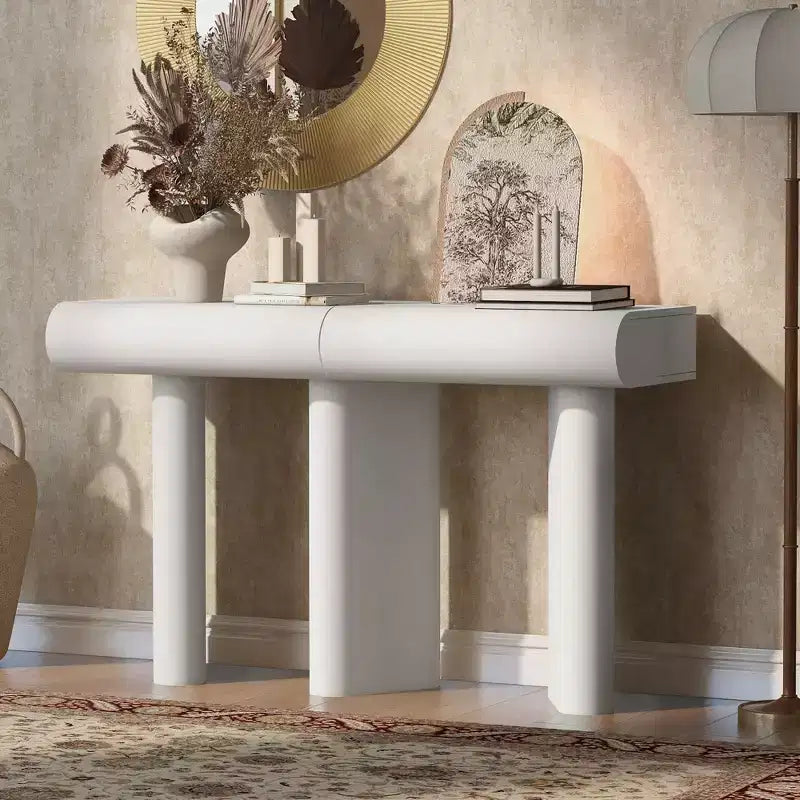 Merax Modern Curved-Drawer Console Table with Geometric Legs