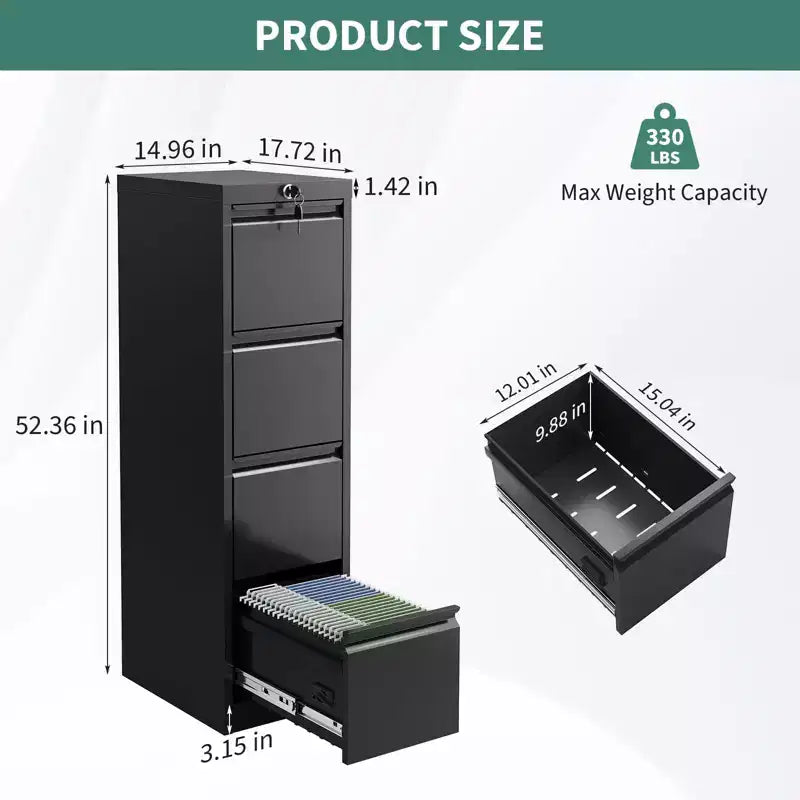 Metal File Cabinet with Lock - 4-Drawer Vertical Locking Storage for Letter/Legal/A4 Files, Office Organizer