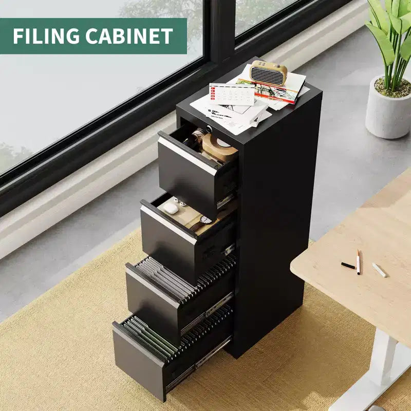 Metal File Cabinet with Lock - 4-Drawer Vertical Locking Storage for Letter/Legal/A4 Files, Office Organizer