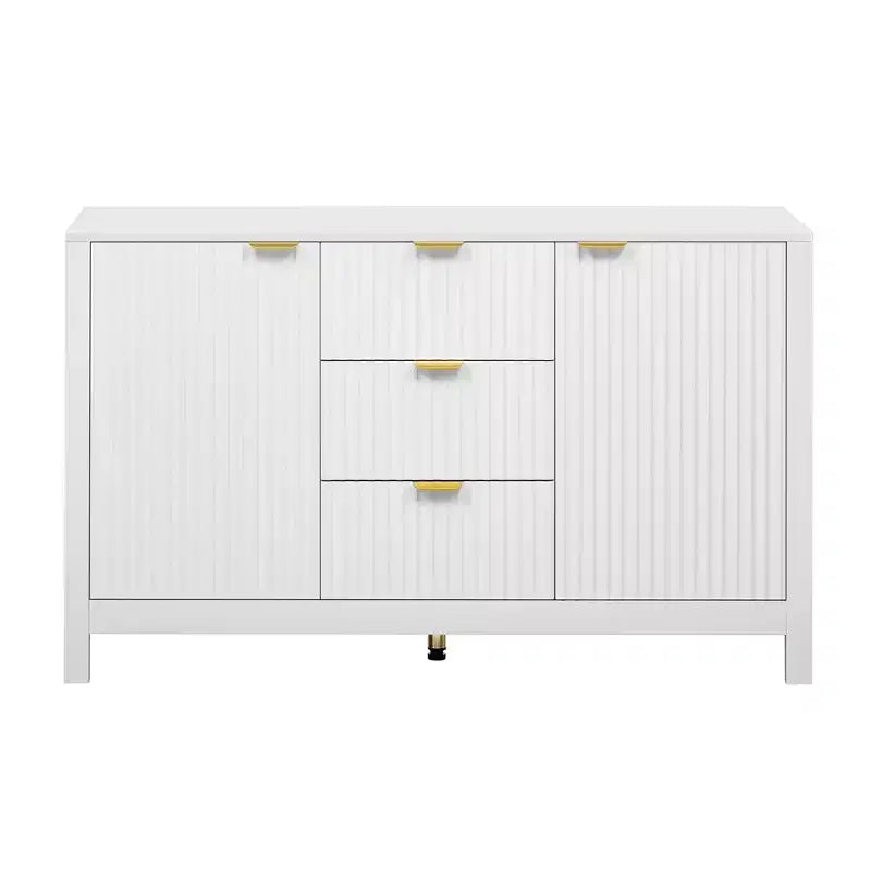 Okak Wave Design Sideboard Buffet, Storage Cabinet with Soft-Close Doors & 3 Drawers, Console Table for Kitchen Living Room Study