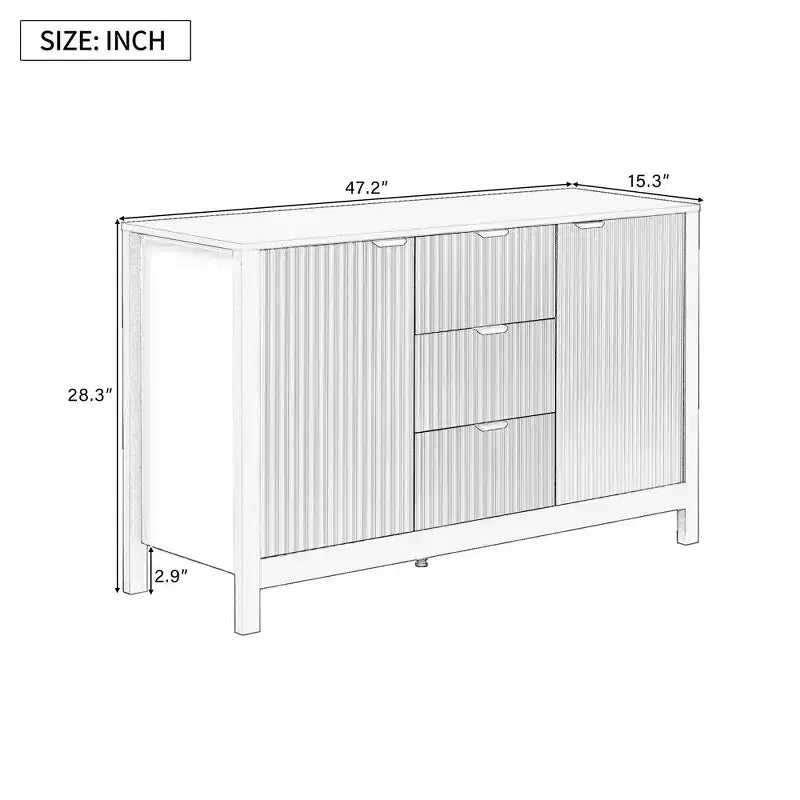 Okak Wave Design Sideboard Buffet, Storage Cabinet with Soft-Close Doors & 3 Drawers, Console Table for Kitchen Living Room Study