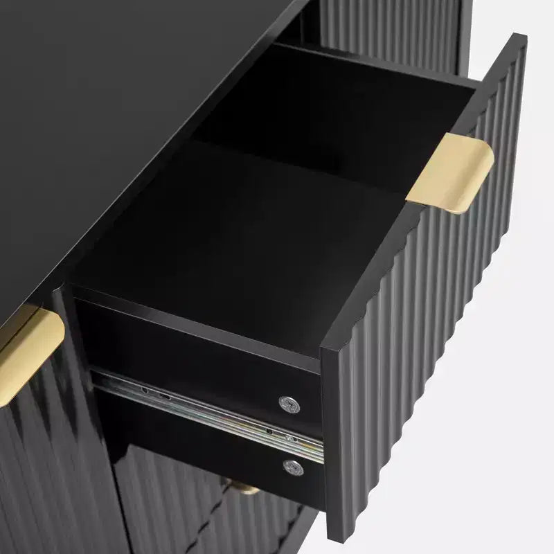 Okak Wave Design Sideboard Buffet, Storage Cabinet with Soft-Close Doors & 3 Drawers, Console Table for Kitchen Living Room Study