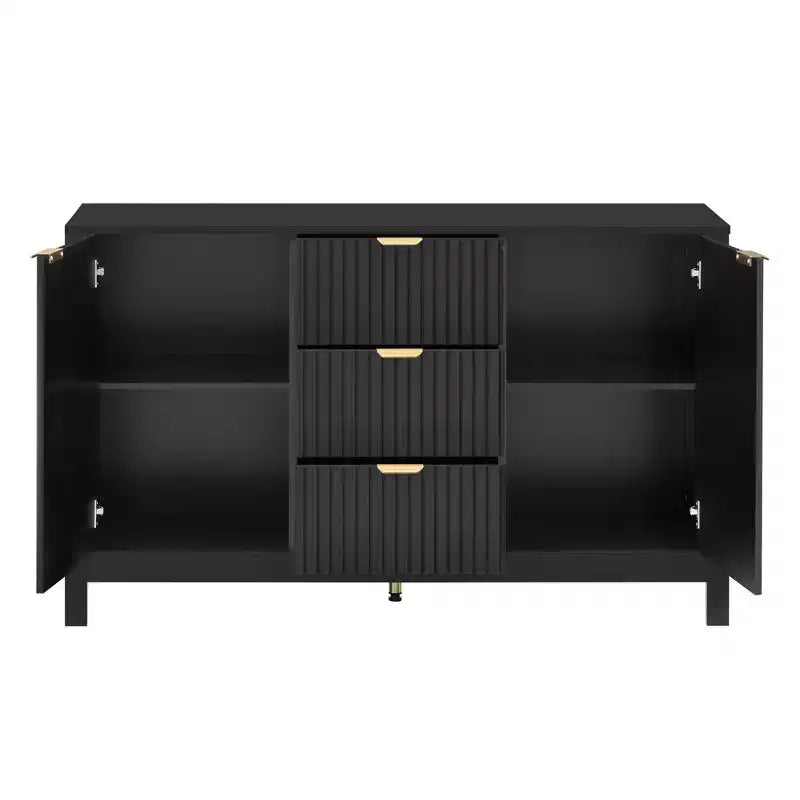 Okak Wave Design Sideboard Buffet, Storage Cabinet with Soft-Close Doors & 3 Drawers, Console Table for Kitchen Living Room Study