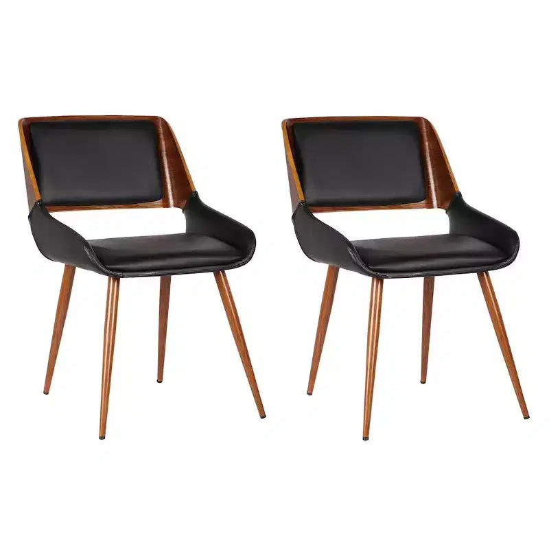 Armen Living,Panda Mid-Century Dining Chair Faux Leather Set Of 2