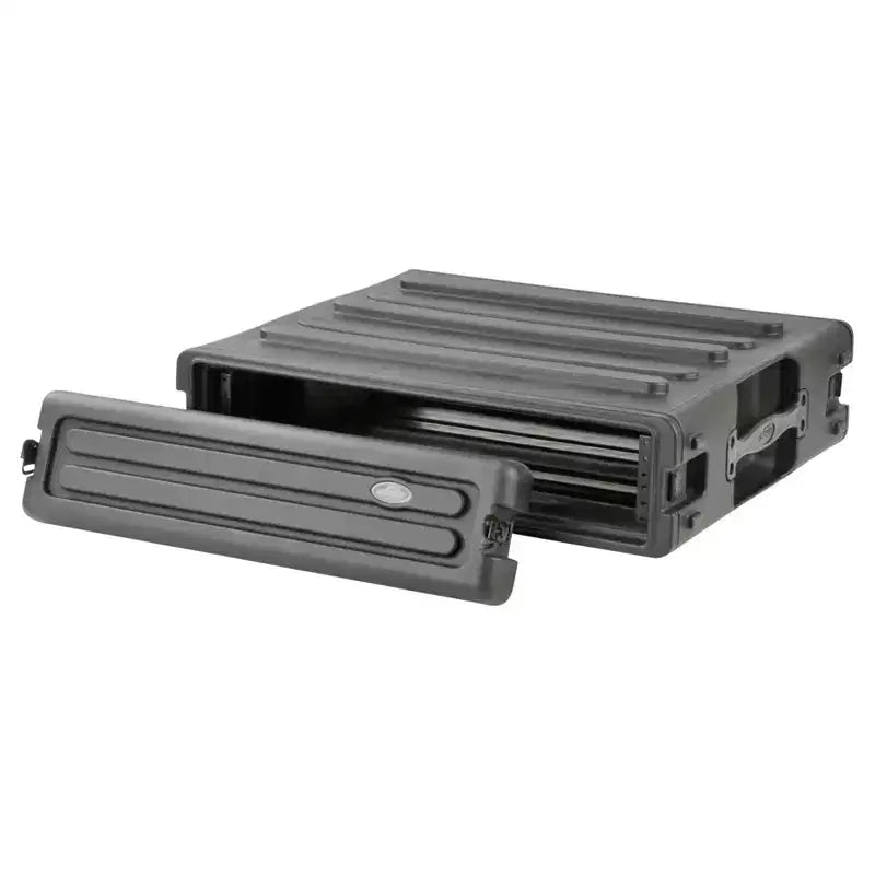 SKB 2U Roto Rack Case - Durable Polyethylene Gear Protector, Stackable, Waterproof with Twist Latches & Rubber Feet for Musicians, Black