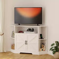 Corner TV Stand for TVs Up to 55 Inch with Power Outlet, Farmhouse Corner TV Cabinet with Storage Cabinets Shelves, Modern Entertainment Center