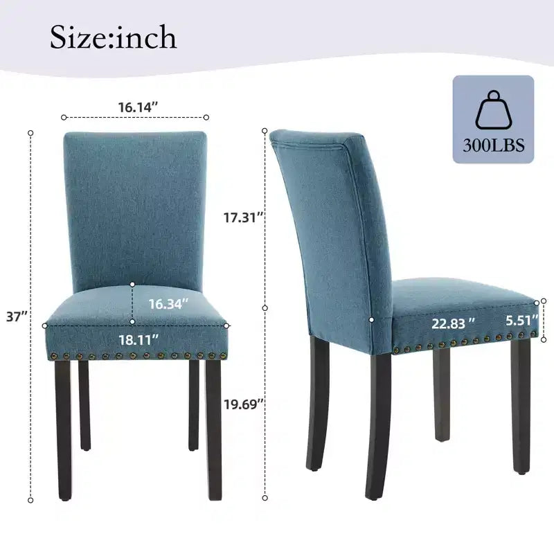 Fabric Upholstered Dining Chairs Set of 2, Modern Parsons Kitchen Chairs with Nailhead Trim and Wood Legs, Padded Accent Chairs