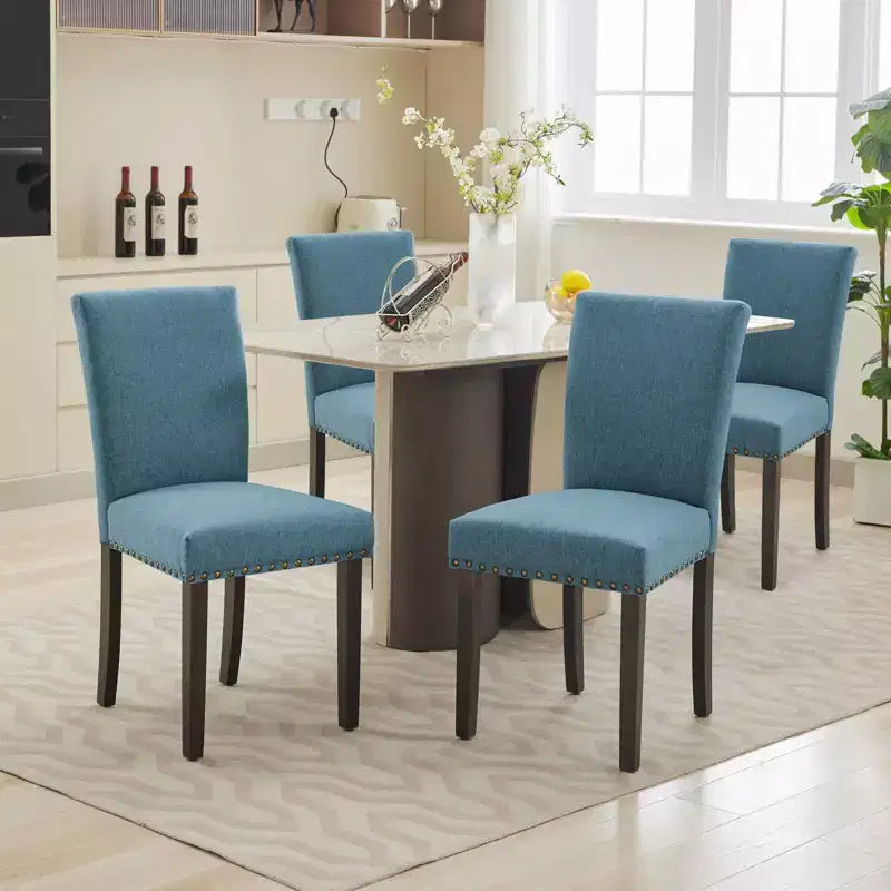 Fabric Upholstered Dining Chairs Set of 2, Modern Parsons Kitchen Chairs with Nailhead Trim and Wood Legs, Padded Accent Chairs