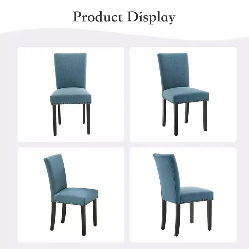Fabric Upholstered Dining Chairs Set of 2, Modern Parsons Kitchen Chairs with Nailhead Trim and Wood Legs, Padded Accent Chairs