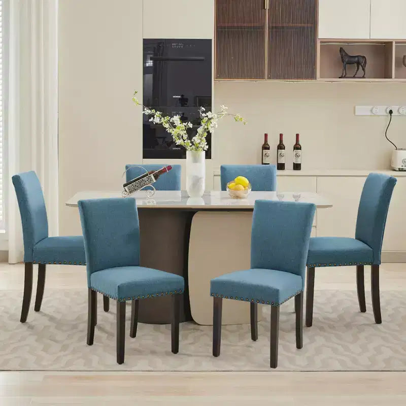 Fabric Upholstered Dining Chairs Set of 2, Modern Parsons Kitchen Chairs with Nailhead Trim and Wood Legs, Padded Accent Chairs