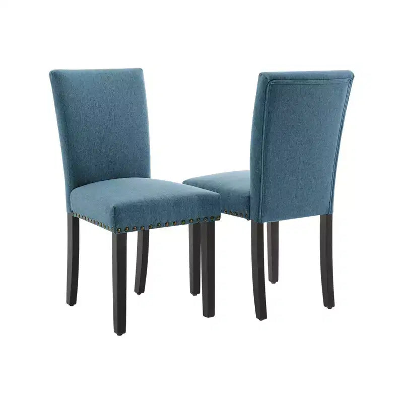Fabric Upholstered Dining Chairs Set of 2, Modern Parsons Kitchen Chairs with Nailhead Trim and Wood Legs, Padded Accent Chairs